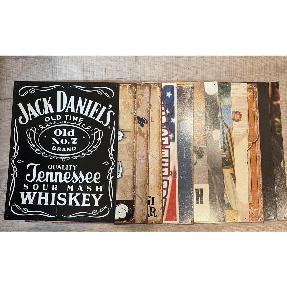 Bundle Lot Of 13 Vintage Look Metal Tin Sign Garage Shop Game Room 16” x 12”